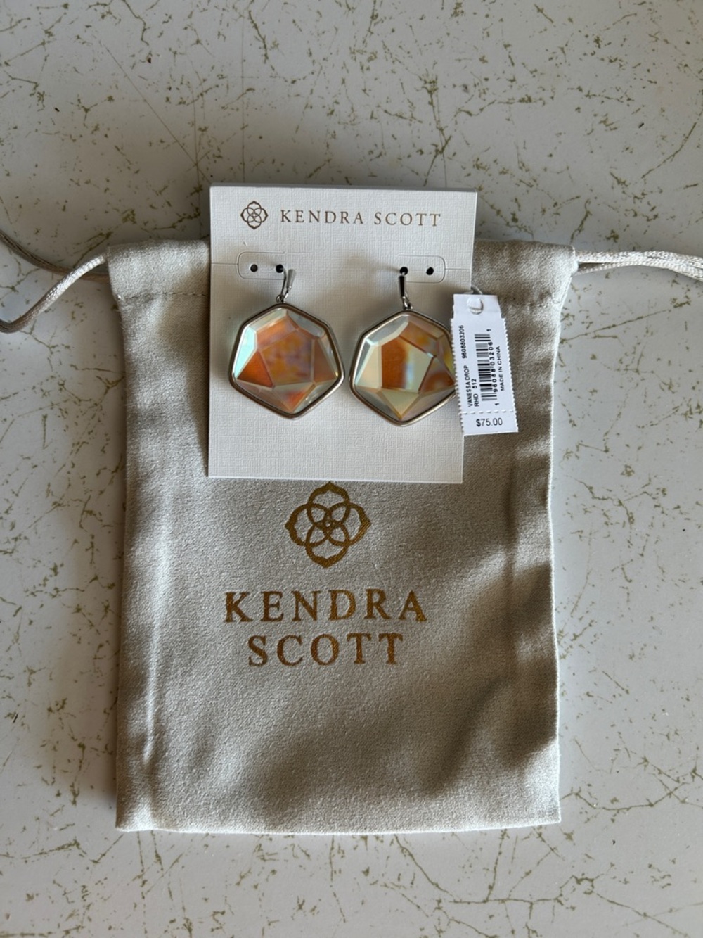 NWT Kendra Scott Iridescent Opal Hexagon Drop Earrings